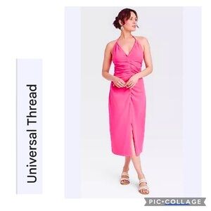 NEW UNIVERSAL THREAD CINCHED RUCHED KNIT BODYCON HALTER DRESS